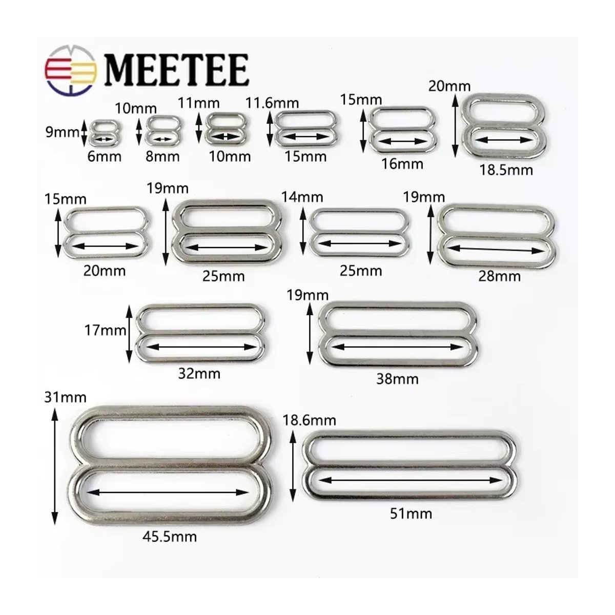Meetee Metall Tri-Glide Schnallen und 8-förmige Ringe in Silber für BH-Träger und Bastelzubehör, 10-50 mm - Bild 3