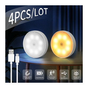 MeeToo 4er Set USB aufladbare LED Nachtlichter mit Bewegungssensor in Weiß für Schlafzimmer, Küche und Schrank