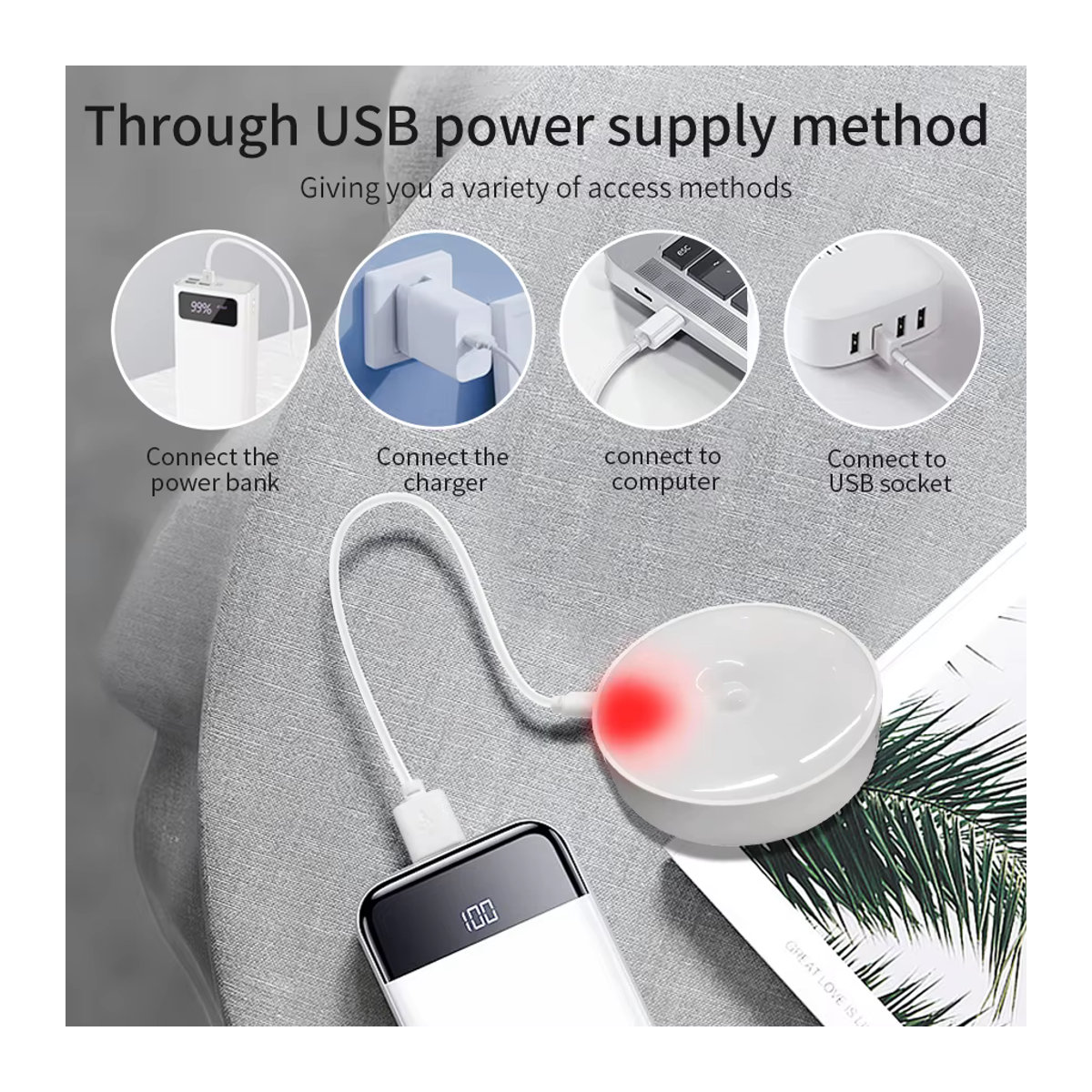 MeeToo 4er Set USB aufladbare LED Nachtlichter mit Bewegungssensor in Weiß für Schlafzimmer, Küche und Schrank - Bild 3
