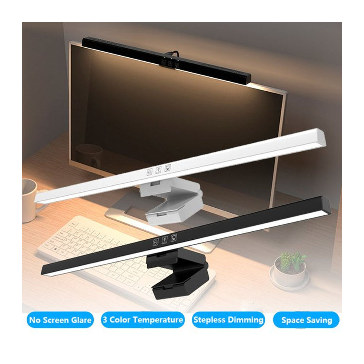 MeeToo Computer Monitor Lichtleiste mit stufenloser Dimmung via USB, Schreibtischlampe für Studium und Büro, Schwarz/Weiß, Breite: 50 cm - Bild 1