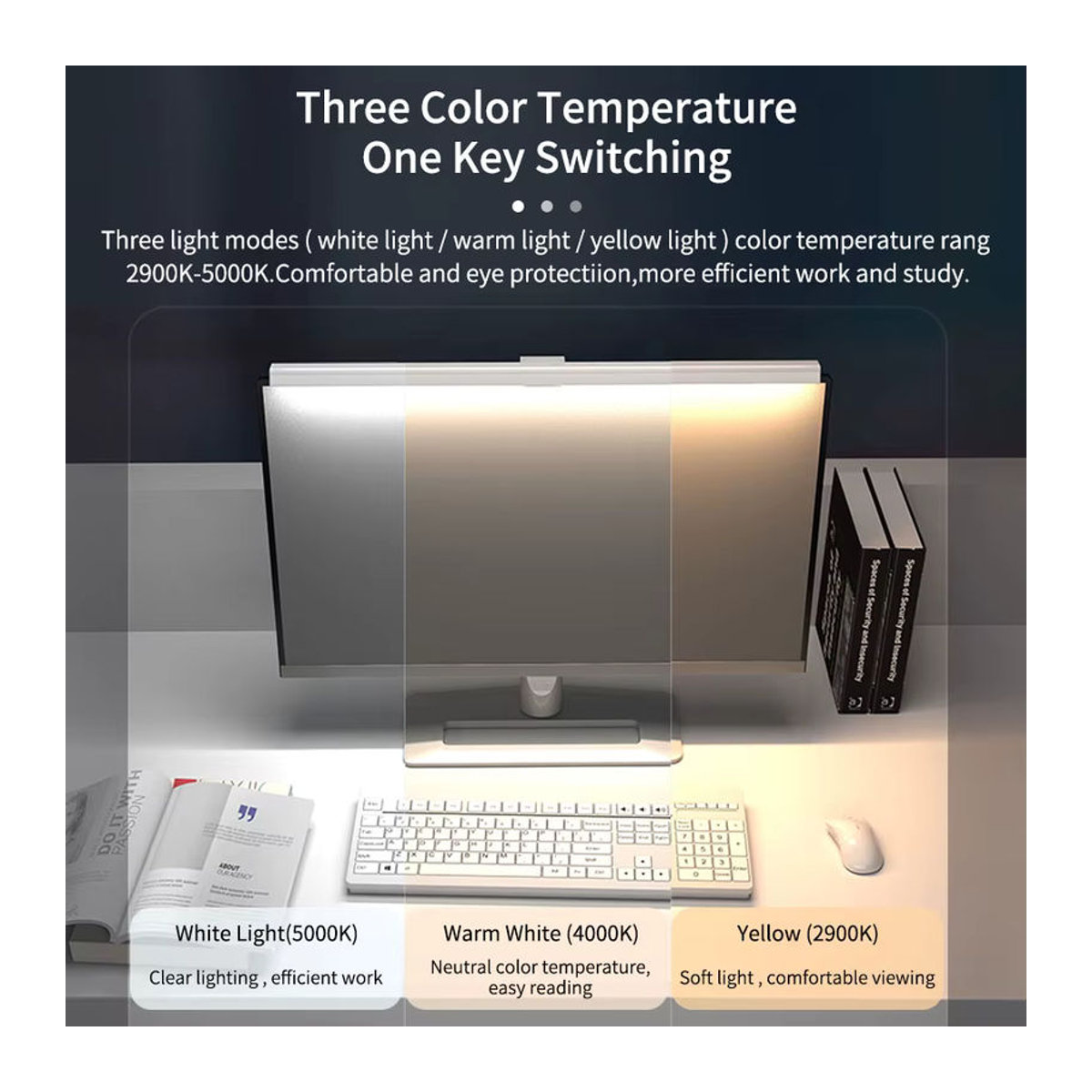 MeeToo Computer Monitor Lichtleiste mit stufenloser Dimmung via USB, Schreibtischlampe für Studium und Büro, Schwarz/Weiß, Breite: 50 cm - Bild 2