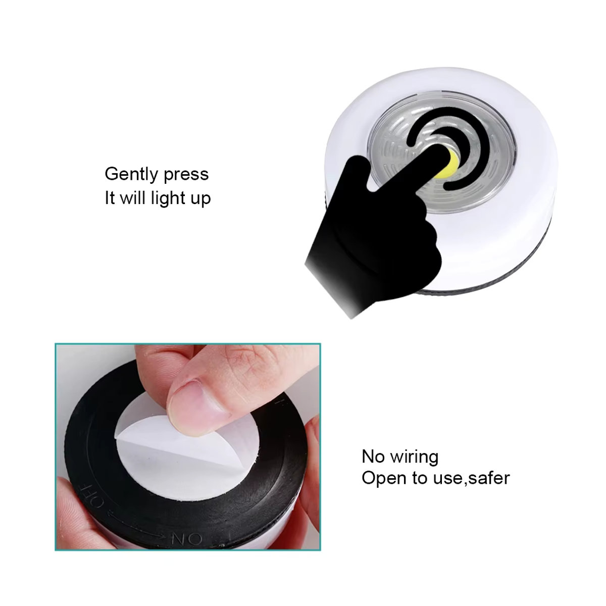 MeeToo LED COB Nachtlicht mit Touch-Sensor und Klebeaufkleber, Drahtlose Wandlampe für Schrank und Möbelbeleuchtung, Weiß - Bild 3
