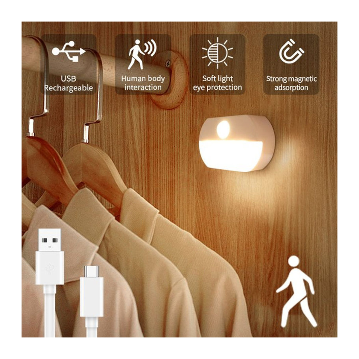 MeeToo LED Möbelbeleuchtung mit Bewegungssensor, wiederaufladbare Nachtlampe in Weiß für Küche, Flur und Schrank - Bild 1