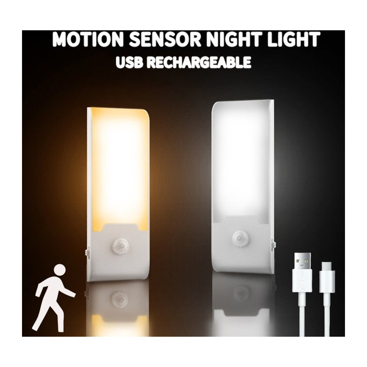 MeeToo Minimalistisches LED-Nachtlicht mit Bewegungsmelder, wiederaufladbare tragbare Nachtlampe für Schlafzimmer, Flur und Küchenschrank - Bild 1