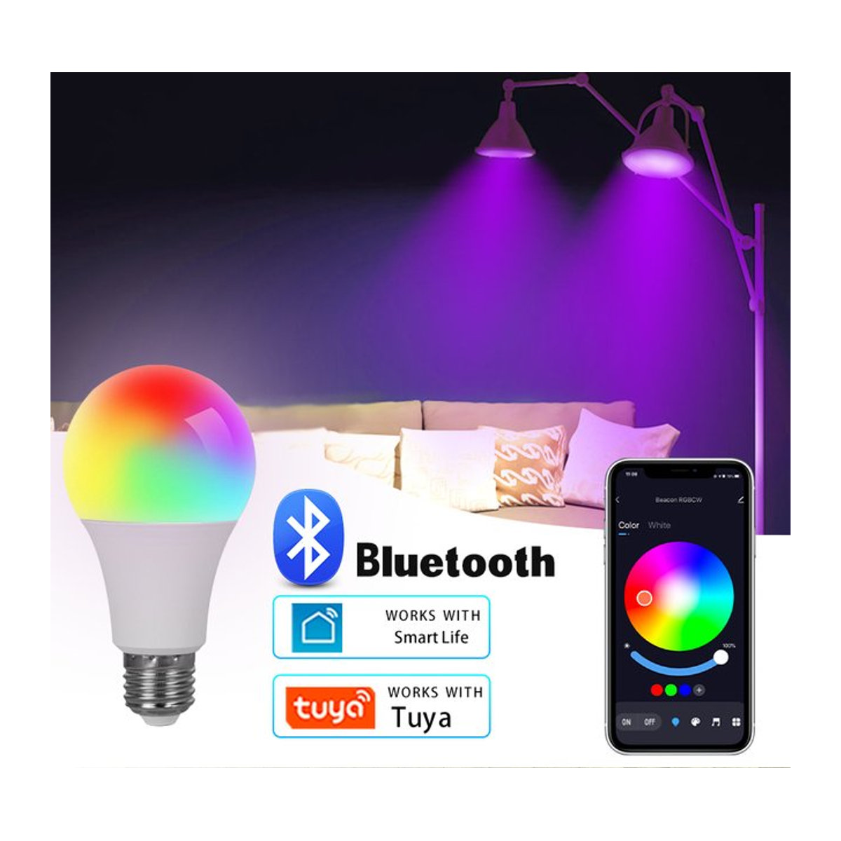MeeToo Smart LED Birne E27 RGB mit Tuya App Steuerung, 15W dimmbar, Bunt - Bild 1