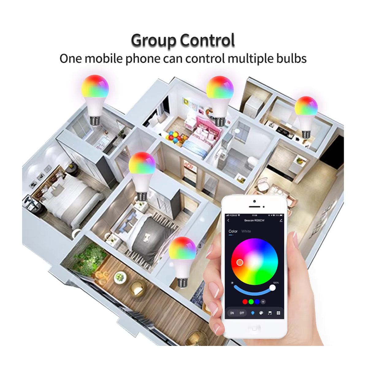 MeeToo Smart LED Birne E27 RGB mit Tuya App Steuerung, 15W dimmbar, Bunt - Bild 5