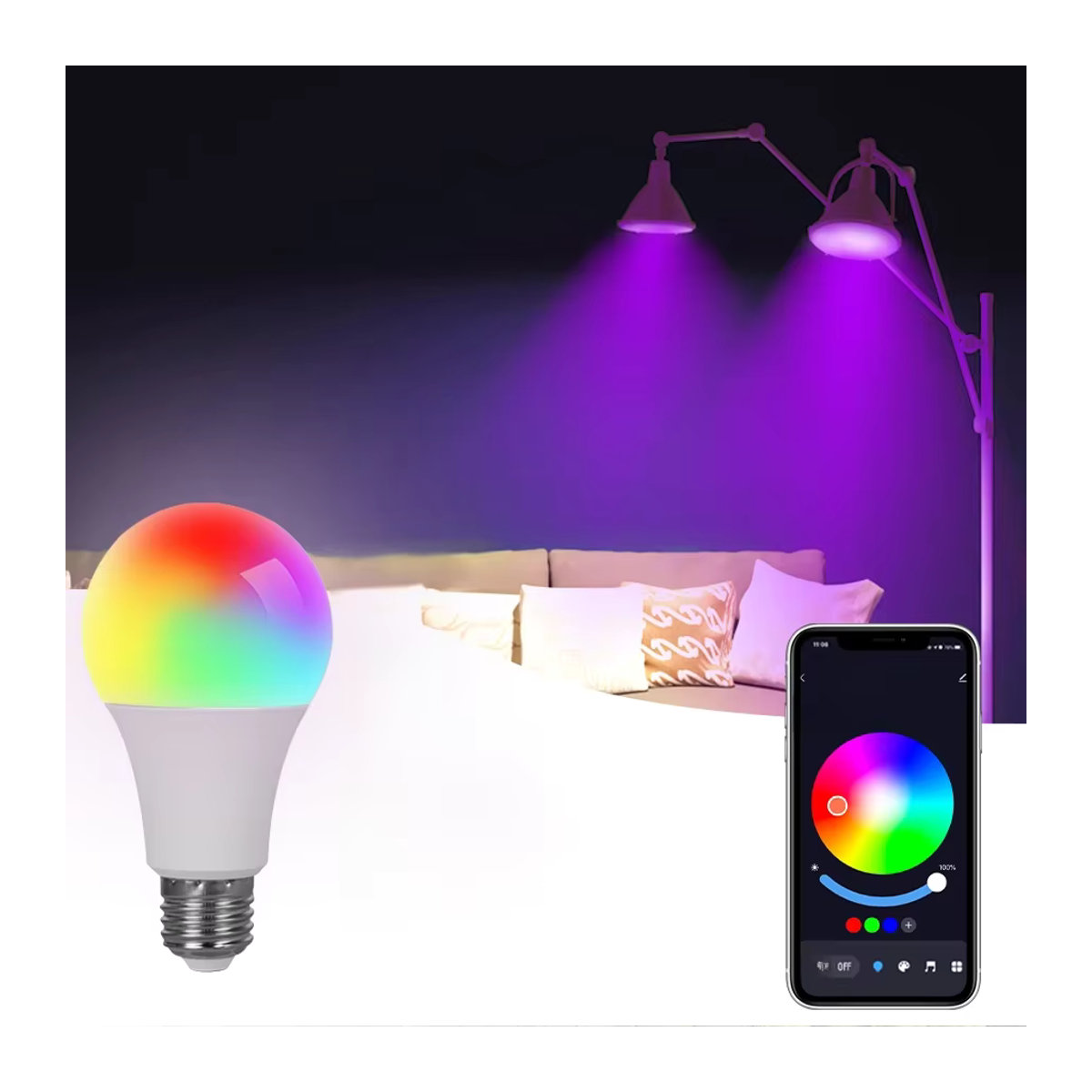 MeeToo Smart LED Birne E27 RGB mit Tuya App Steuerung, 15W dimmbar, Bunt - Bild 6