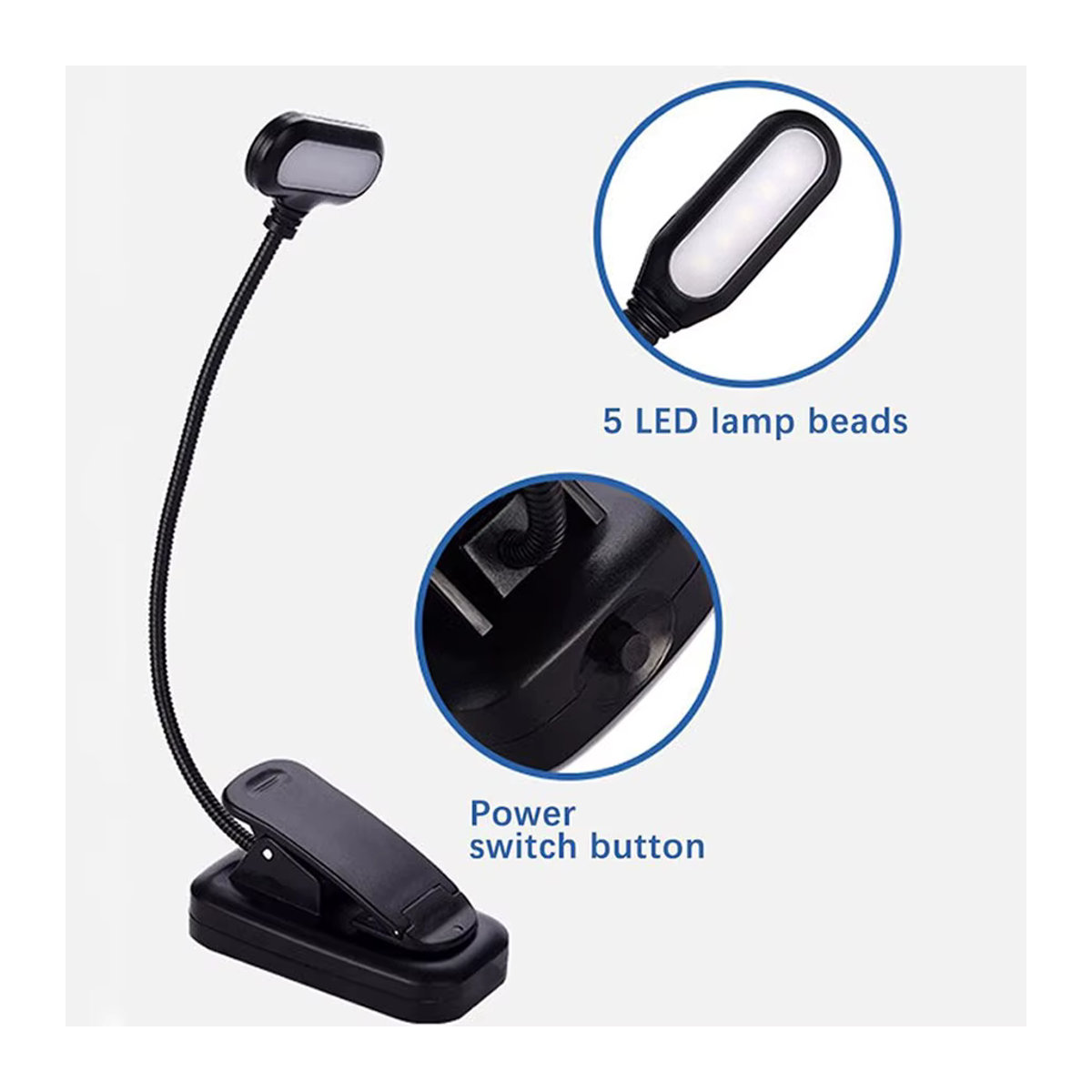 MeeToo Verstellbare LED-Schreibtischlampe in Schwarz, batteriebetrieben und flexibel zum Lesen und Lernen - Bild 6
