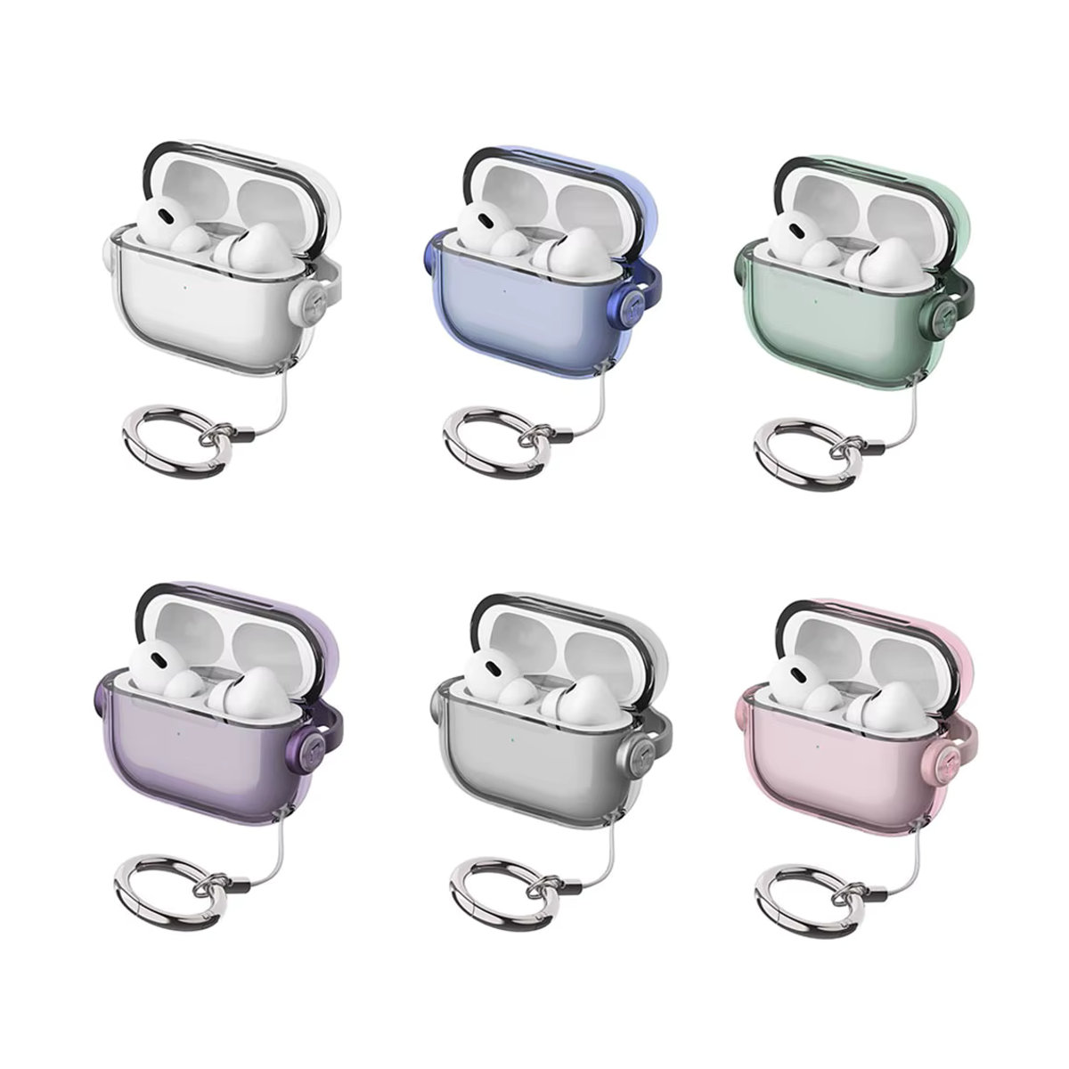 Meetsweet Schutzhülle für AirPods mit Sicherheitsschloss und Telefonhalter, transparente Abdeckung in Bonbonfarben Lila und Rosa - Bild 2