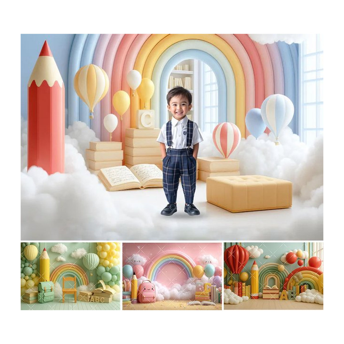 Mehofond Fotografie Hintergrund Regenbogen und Klassenzimmer Motiv für Kindergeburtstage und Porträts, mehrfarbig - Bild 1