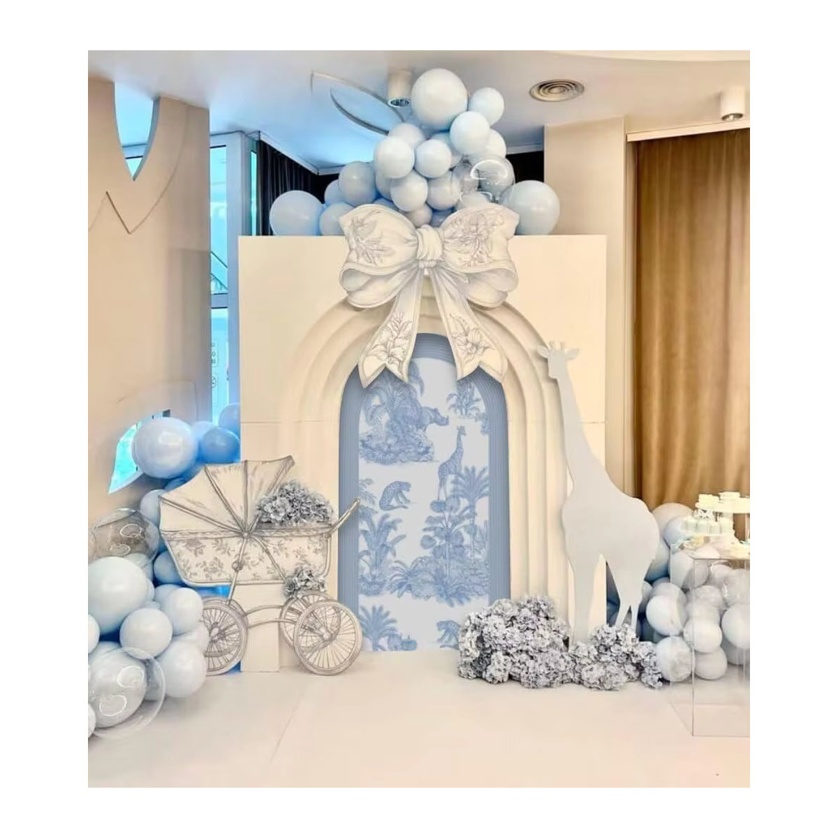 Mehofond Safari Dschungel Geburtstag Dekoration Blau mit 2-seitigem Bogen Hintergrund für Jungen und Baby Duschen - Bild 2