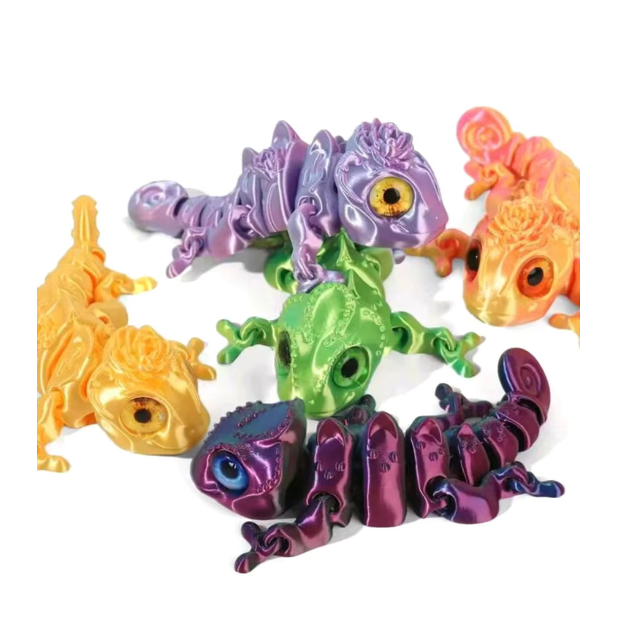 Mehrfarbige Chamäleon-Figur aus Kunststoff mit beweglichen Gelenken und Simulationsaugen im 3D-Druck-Design - Bild 1