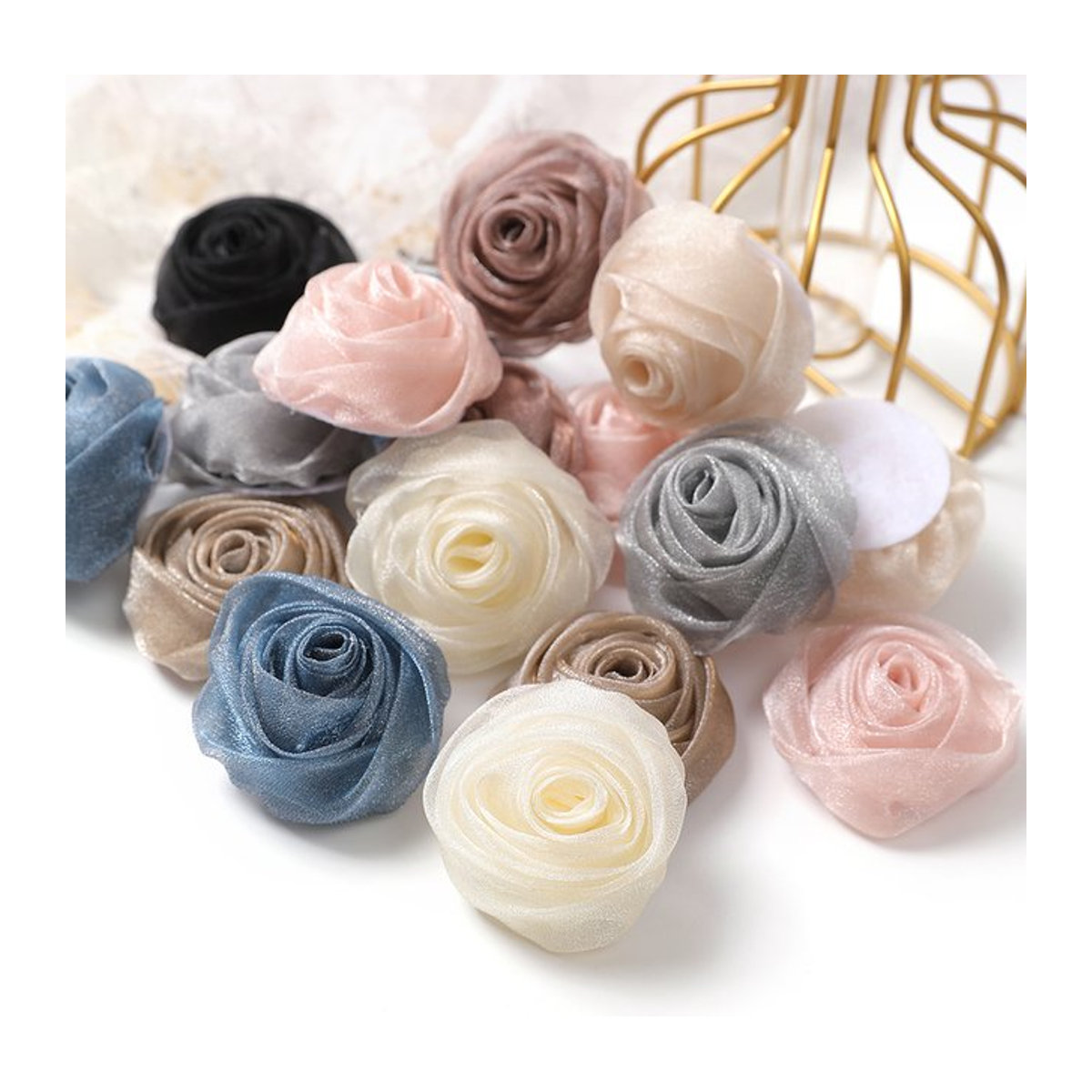 Mehrfarbige Chiffon-Kunstblumenköpfe in Rosenform für deine Dekoration und Bastelprojekte, 3 oder 5 Stück, Durchmesser: 5 cm - Bild 1