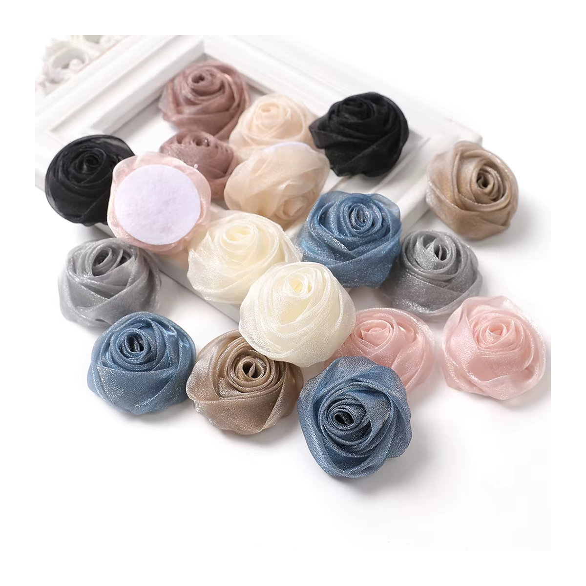 Mehrfarbige Chiffon-Kunstblumenköpfe in Rosenform für deine Dekoration und Bastelprojekte, 3 oder 5 Stück, Durchmesser: 5 cm - Bild 3