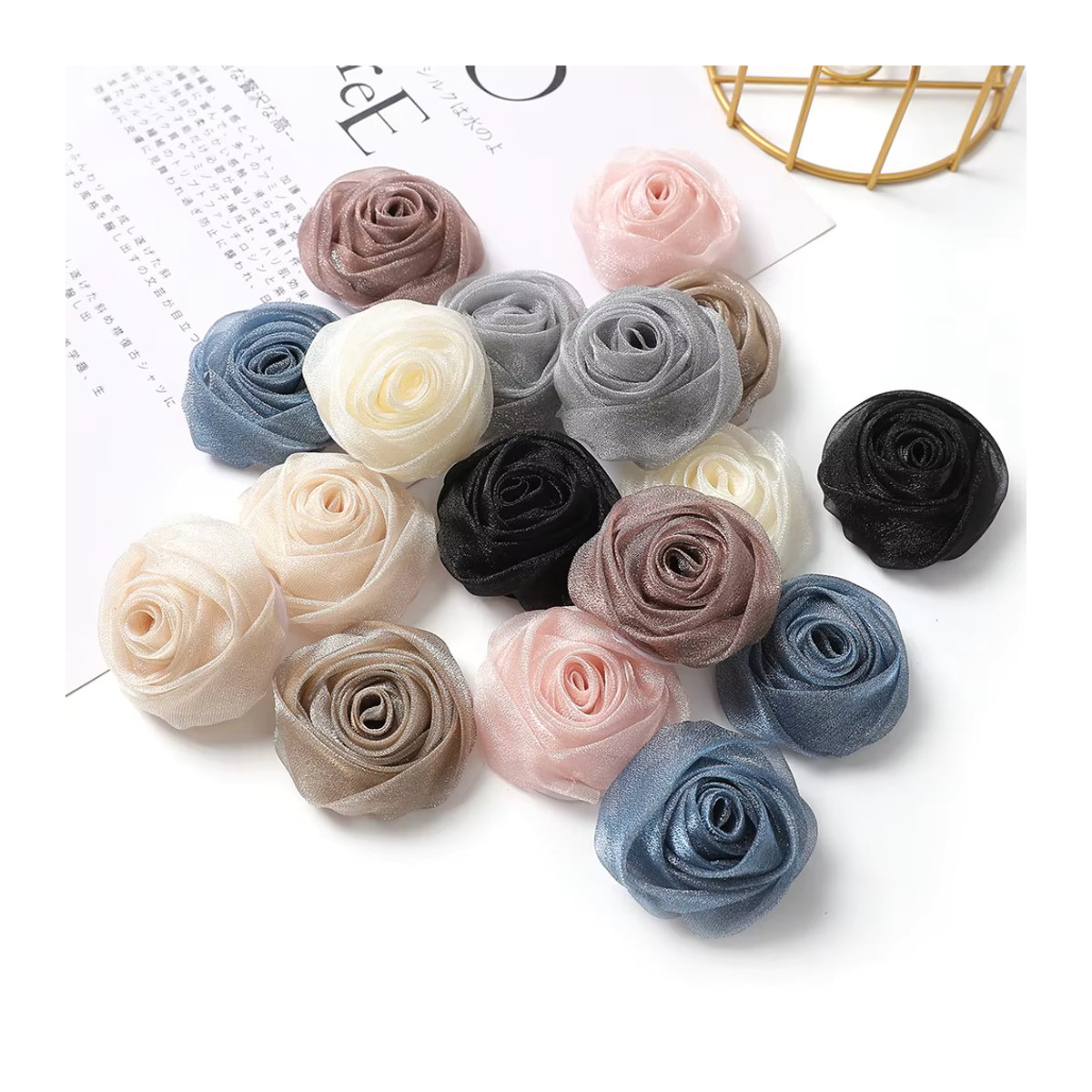 Mehrfarbige Chiffon-Kunstblumenköpfe in Rosenform für deine Dekoration und Bastelprojekte, 3 oder 5 Stück, Durchmesser: 5 cm - Bild 4