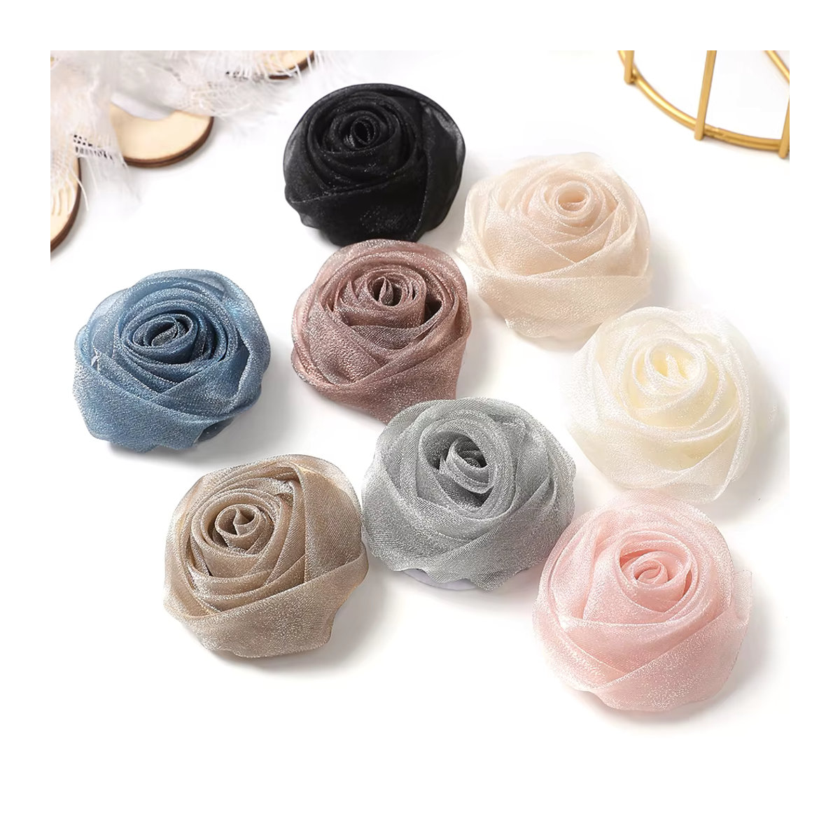 Mehrfarbige Chiffon-Kunstblumenköpfe in Rosenform für deine Dekoration und Bastelprojekte, 3 oder 5 Stück, Durchmesser: 5 cm - Bild 5