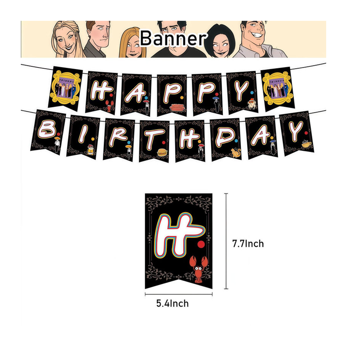 Mehrfarbige Freunde TV Show Party Dekoration aus Papier mit Banner, Luftballons und Kuchen Topper für deinen Geburtstag - Bild 3