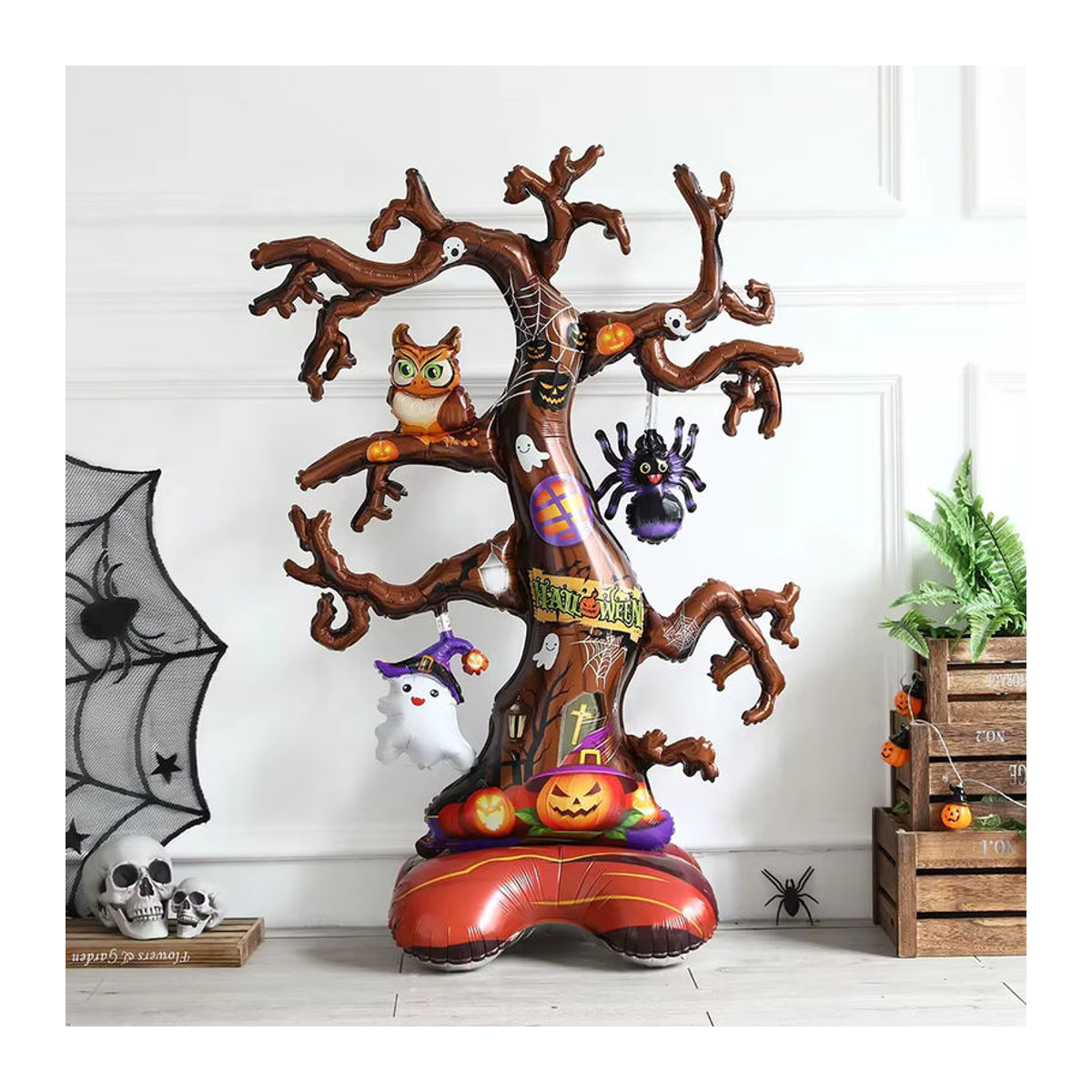 Mehrfarbige Halloween Folienballons als stehende 4D Dekoration mit Motiven wie Kürbis, Hexe, Geist und Spukhaus - Bild 2
