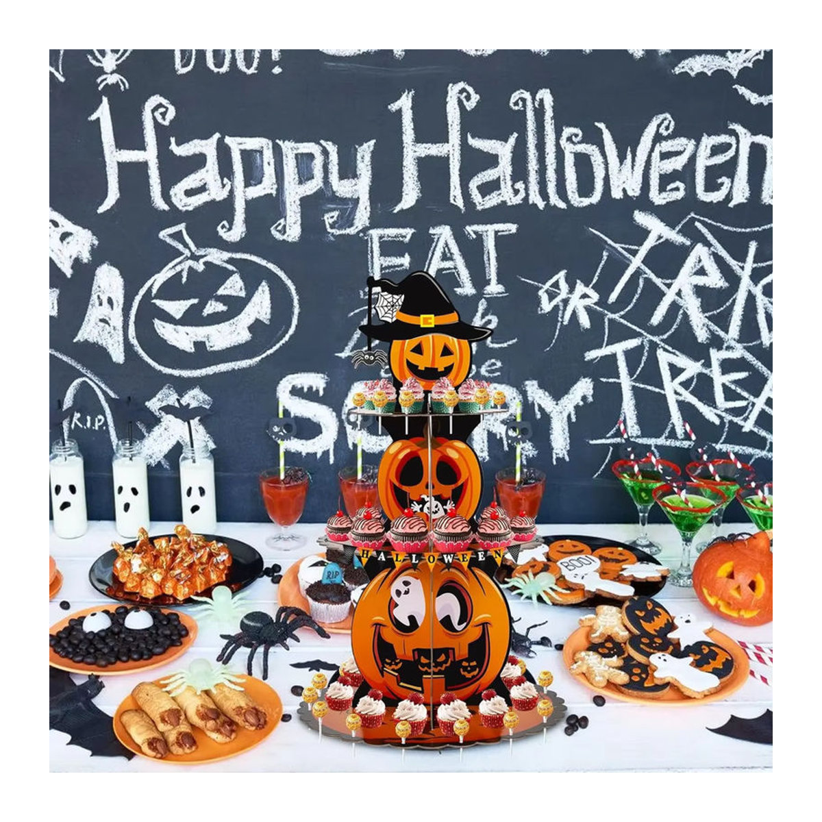 Mehrfarbige Halloween-Kuchenständer aus Papier für Party-Tischdekoration und Dessert-Displays in Orange - Bild 4