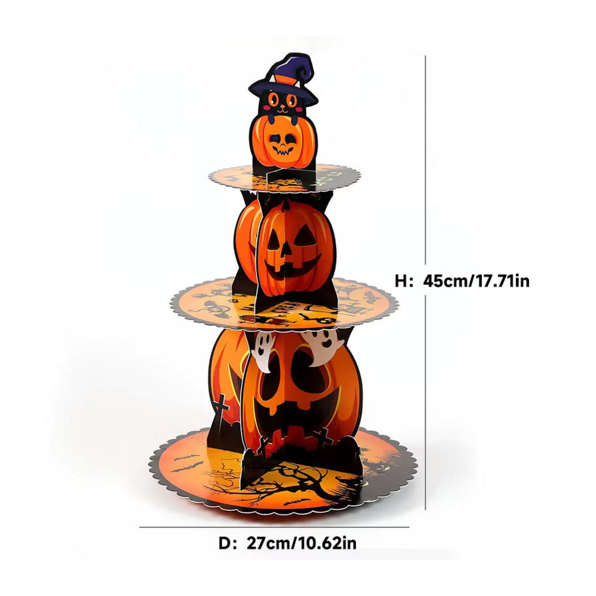 Mehrfarbige Halloween-Kuchenständer aus Papier für Party-Tischdekoration und Dessert-Displays in Orange - Bild 6