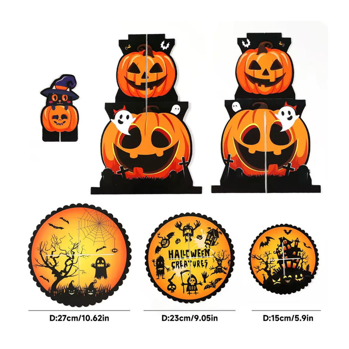 Mehrfarbige Halloween-Kuchenständer aus Papier für Party-Tischdekoration und Dessert-Displays in Orange - Bild 7