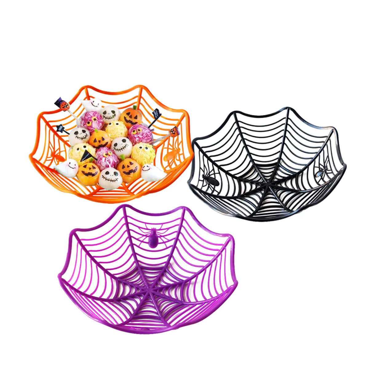 Mehrfarbige Halloween Spinnennetz Schüssel aus Kunststoff für Süßigkeiten und Dekoration - Bild 2