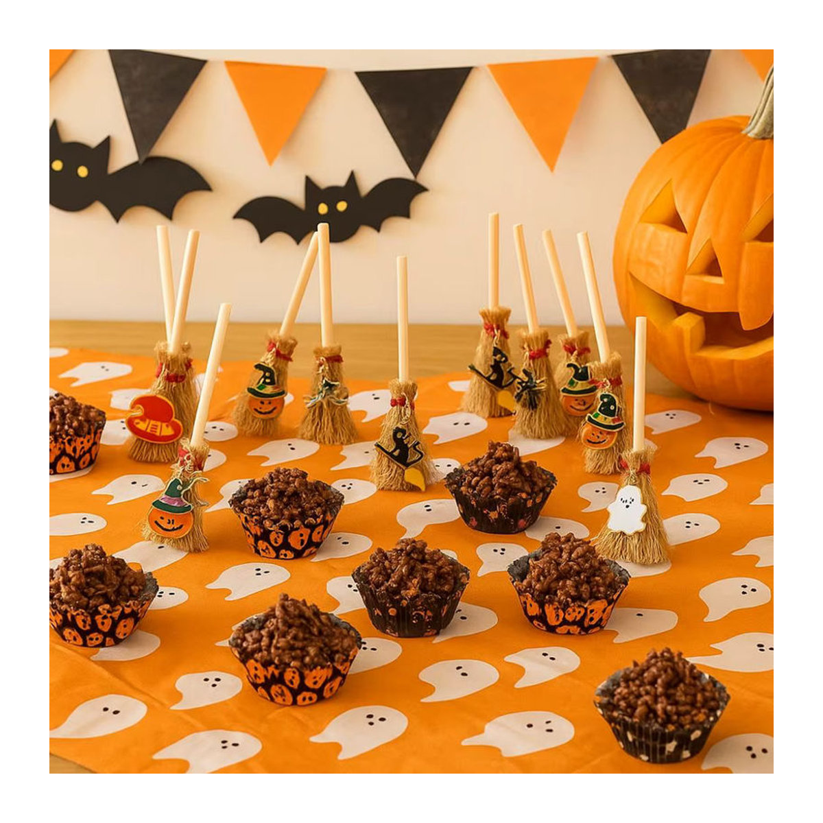 Mehrfarbige Hängeornamente als Hexen und Mini-Besen aus Stroh und Textil für deine Weihnachts- und Halloween-Dekoration - Bild 3