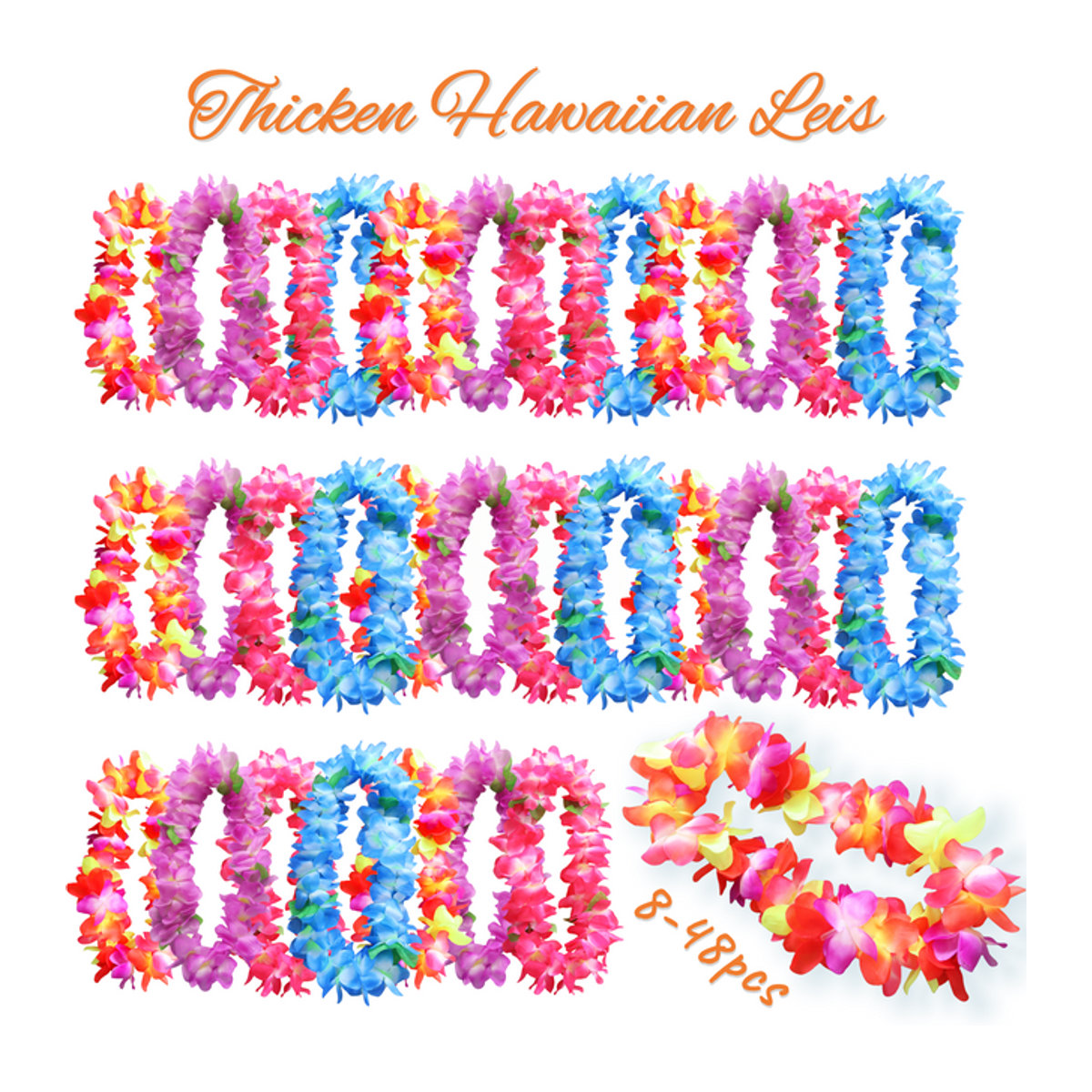 Mehrfarbige hawaiianische Leis Blumenkränze als tropische Girlanden-Halsketten für Strandpartys und Hochzeiten, 39 Zoll - Bild 1