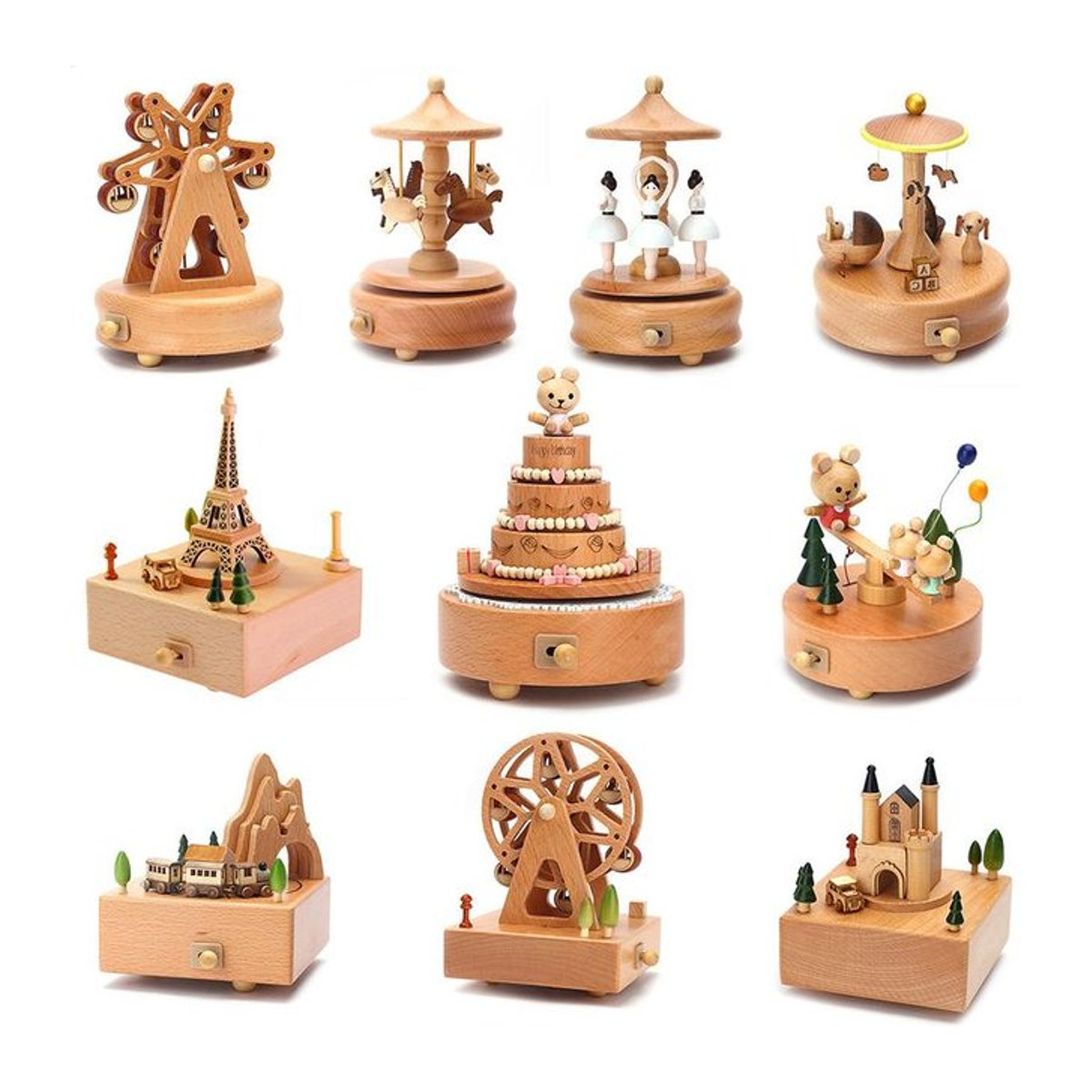 Mehrfarbige Karussell Spieluhr aus Holz als dekoratives Ornament für Kinder und als Geschenk zum Geburtstag oder Weihnachten - Bild 1