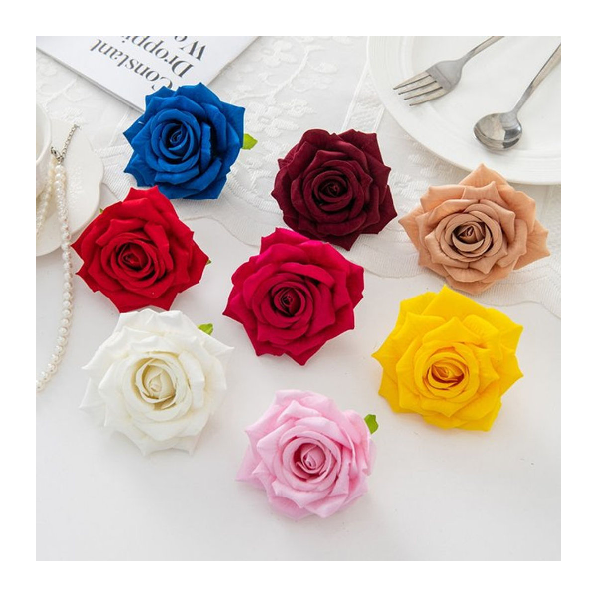 Mehrfarbige künstliche Flanell Rosen von smr für deine Tischdekoration, Hochzeitskranz und DIY-Geschenkboxen (5 Stück) - Bild 1
