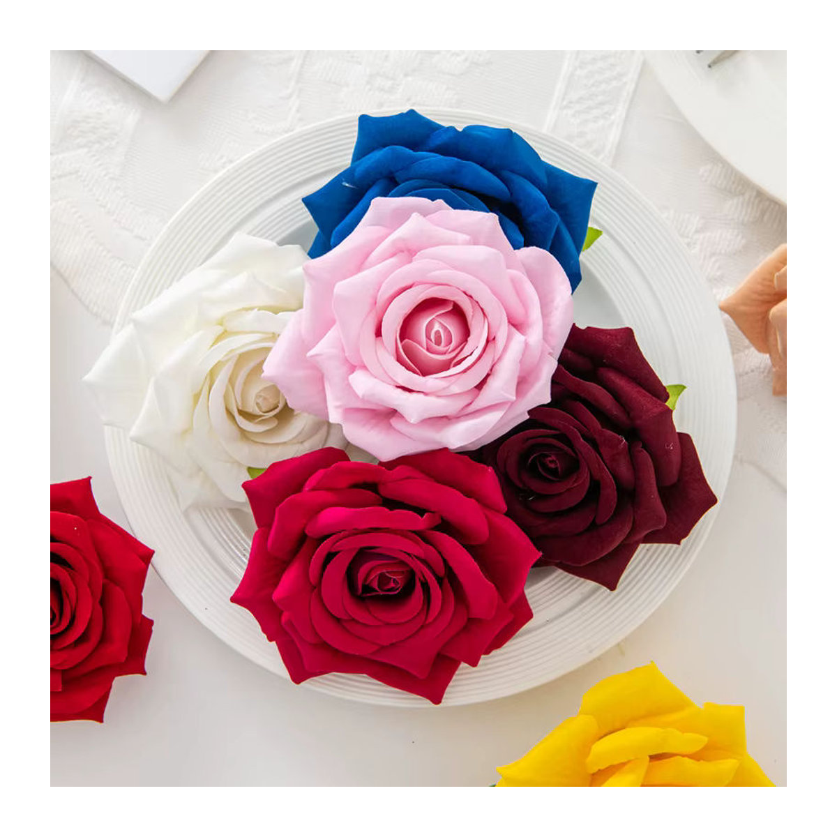 Mehrfarbige künstliche Flanell Rosen von smr für deine Tischdekoration, Hochzeitskranz und DIY-Geschenkboxen (5 Stück) - Bild 2