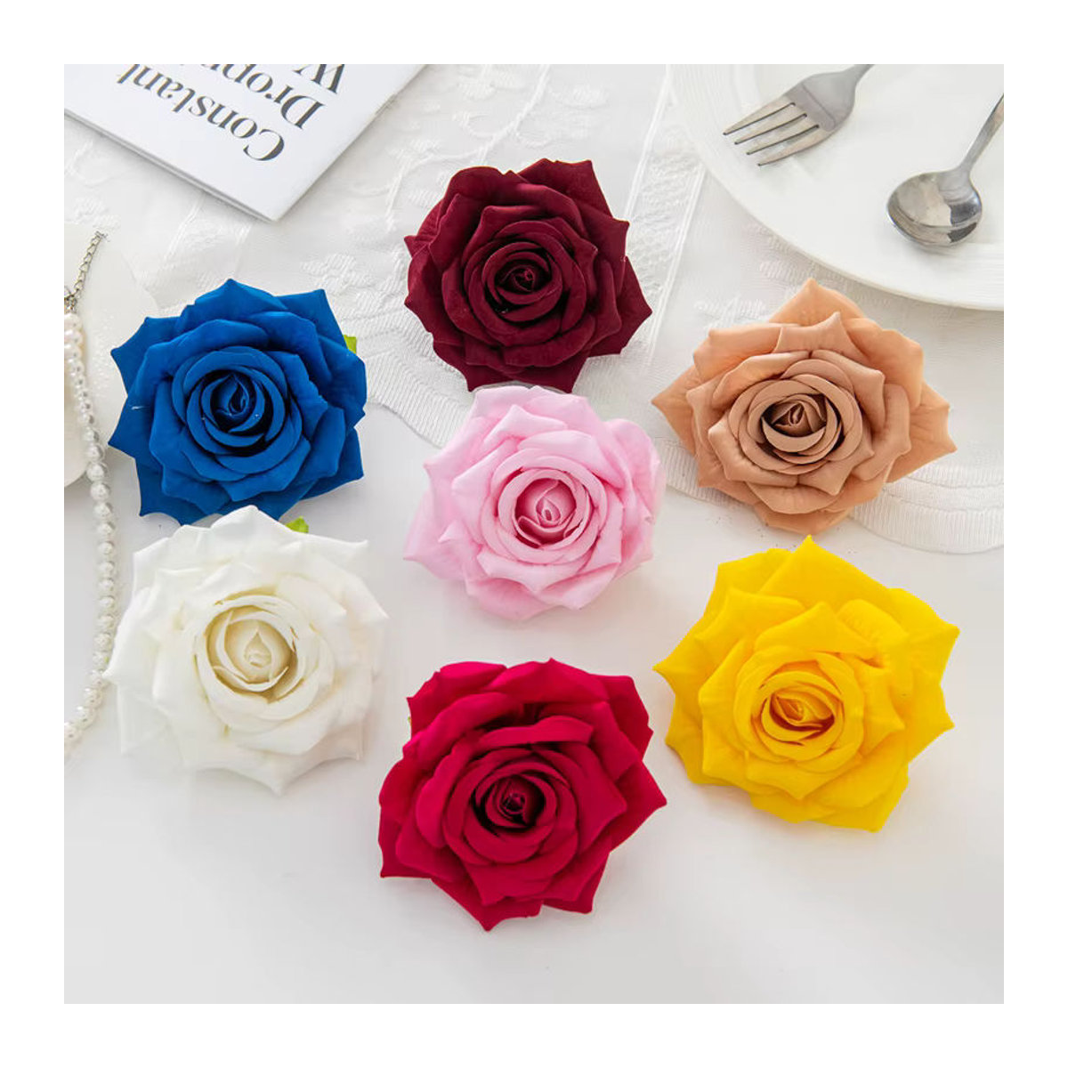 Mehrfarbige künstliche Flanell Rosen von smr für deine Tischdekoration, Hochzeitskranz und DIY-Geschenkboxen (5 Stück) - Bild 4