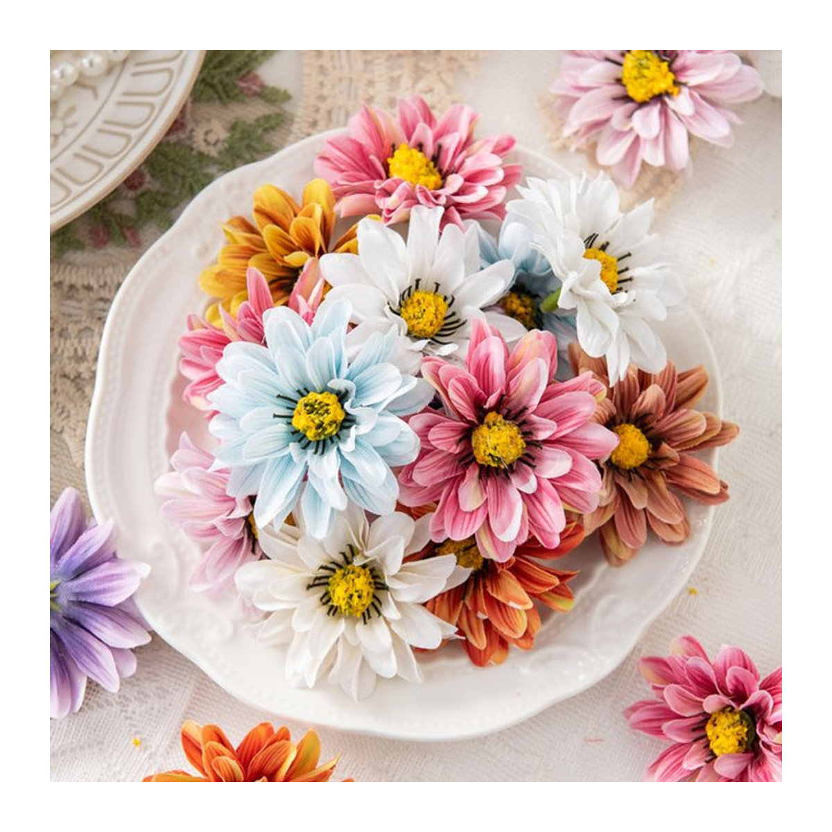 Mehrfarbige künstliche Gänseblümchen als florale Dekoration für Hochzeit, Tischdeko und Accessoires, 10 oder 20 Stück - Bild 1