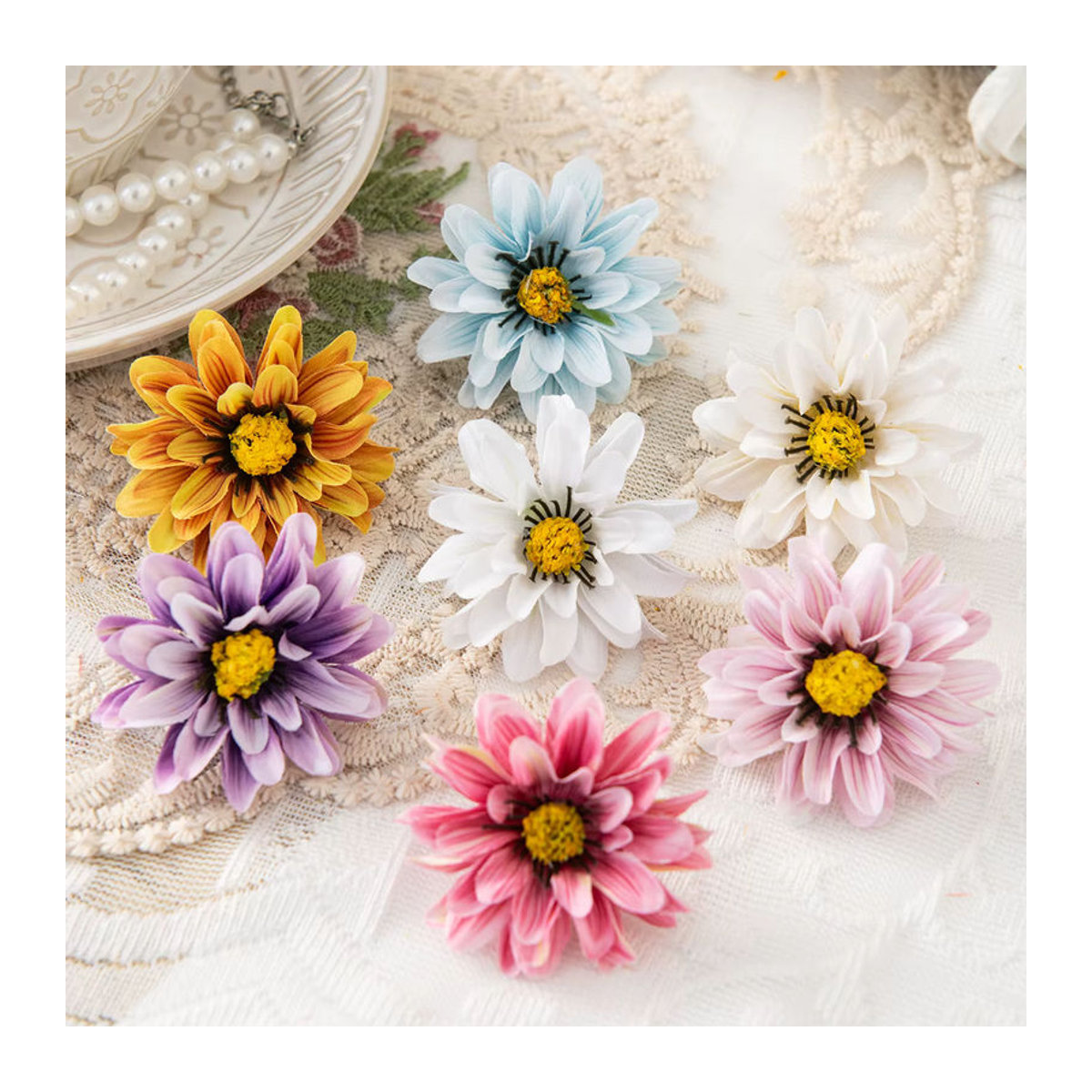 Mehrfarbige künstliche Gänseblümchen als florale Dekoration für Hochzeit, Tischdeko und Accessoires, 10 oder 20 Stück - Bild 4