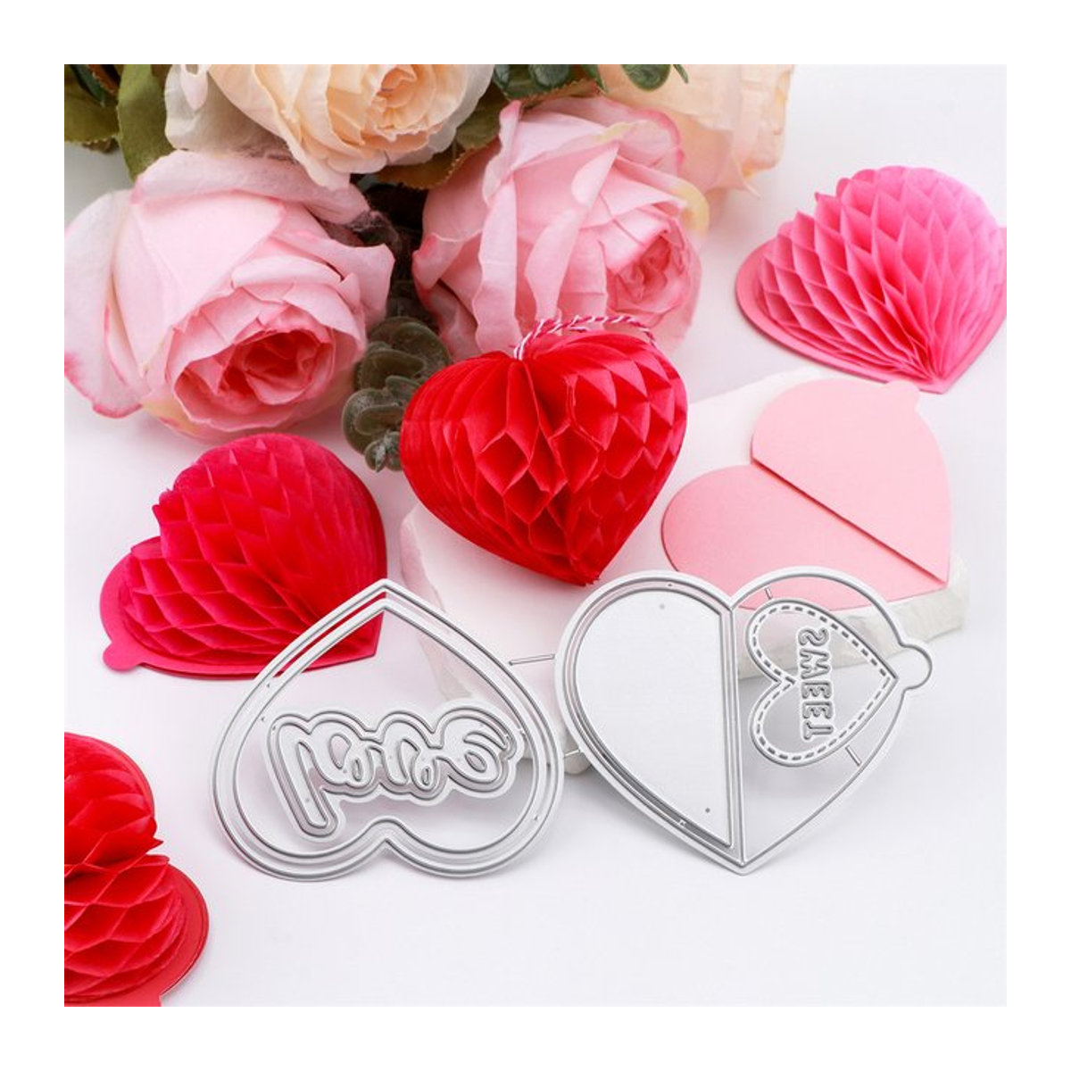 Mehrfarbige Love Heart Wabenpapierblöcke als 3D-Bastelornamente für Weihnachten und Valentinstag - Bild 1
