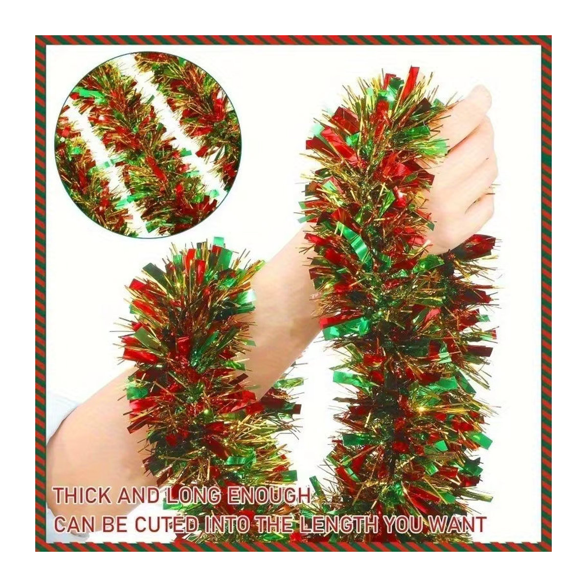 Mehrfarbige metallische Weihnachts-Girlande mit glitzernden Blättern als hängende Dekoration - Bild 5