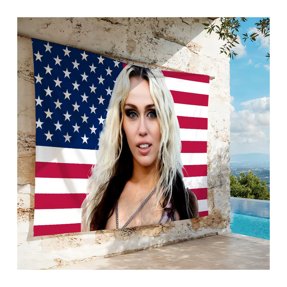 Mehrfarbige Miley Cyrus Flagge aus Textil für Dekoration im Innen- und Außenbereich, B: 60 cm, H: 40 cm - Bild 3
