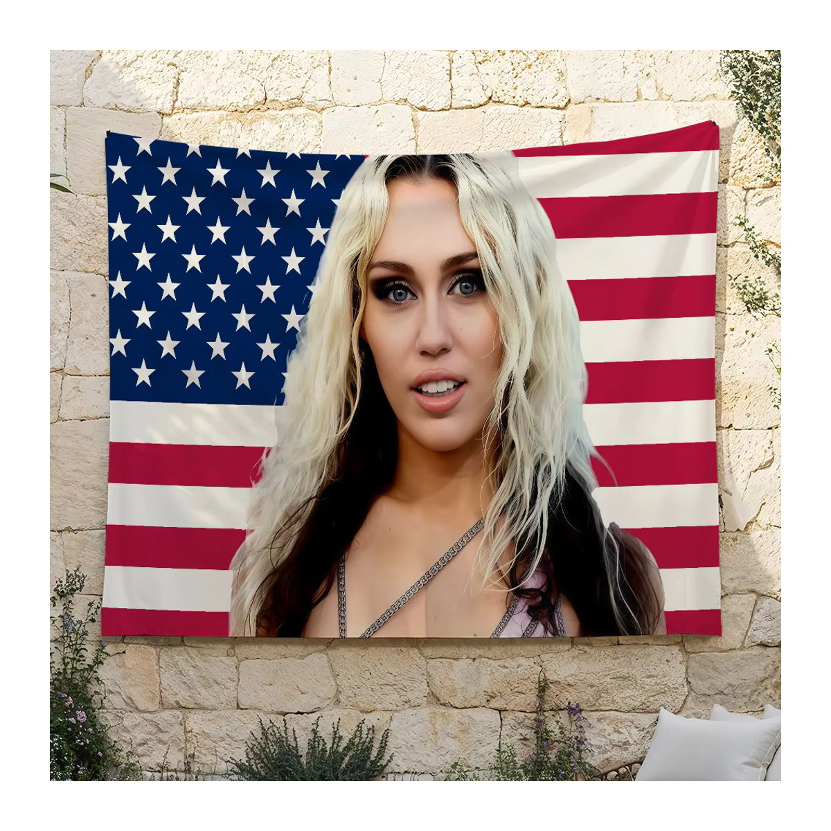 Mehrfarbige Miley Cyrus Flagge aus Textil für Dekoration im Innen- und Außenbereich, B: 60 cm, H: 40 cm - Bild 4