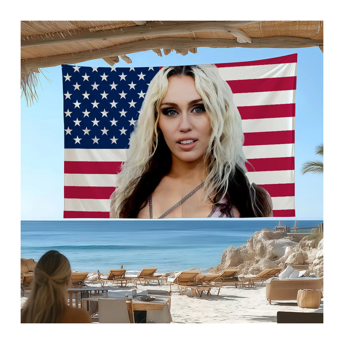 Mehrfarbige Miley Cyrus Flagge aus Textil für Dekoration im Innen- und Außenbereich, B: 60 cm, H: 40 cm - Bild 6