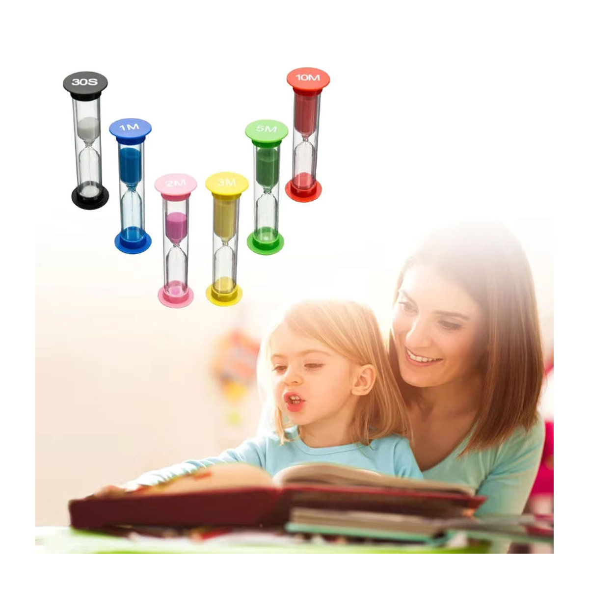 Mehrfarbige Sanduhr aus Kunststoff für Kinder und zur häuslichen Dekoration, rund und minimalistisch im geometrischen Design - Bild 2