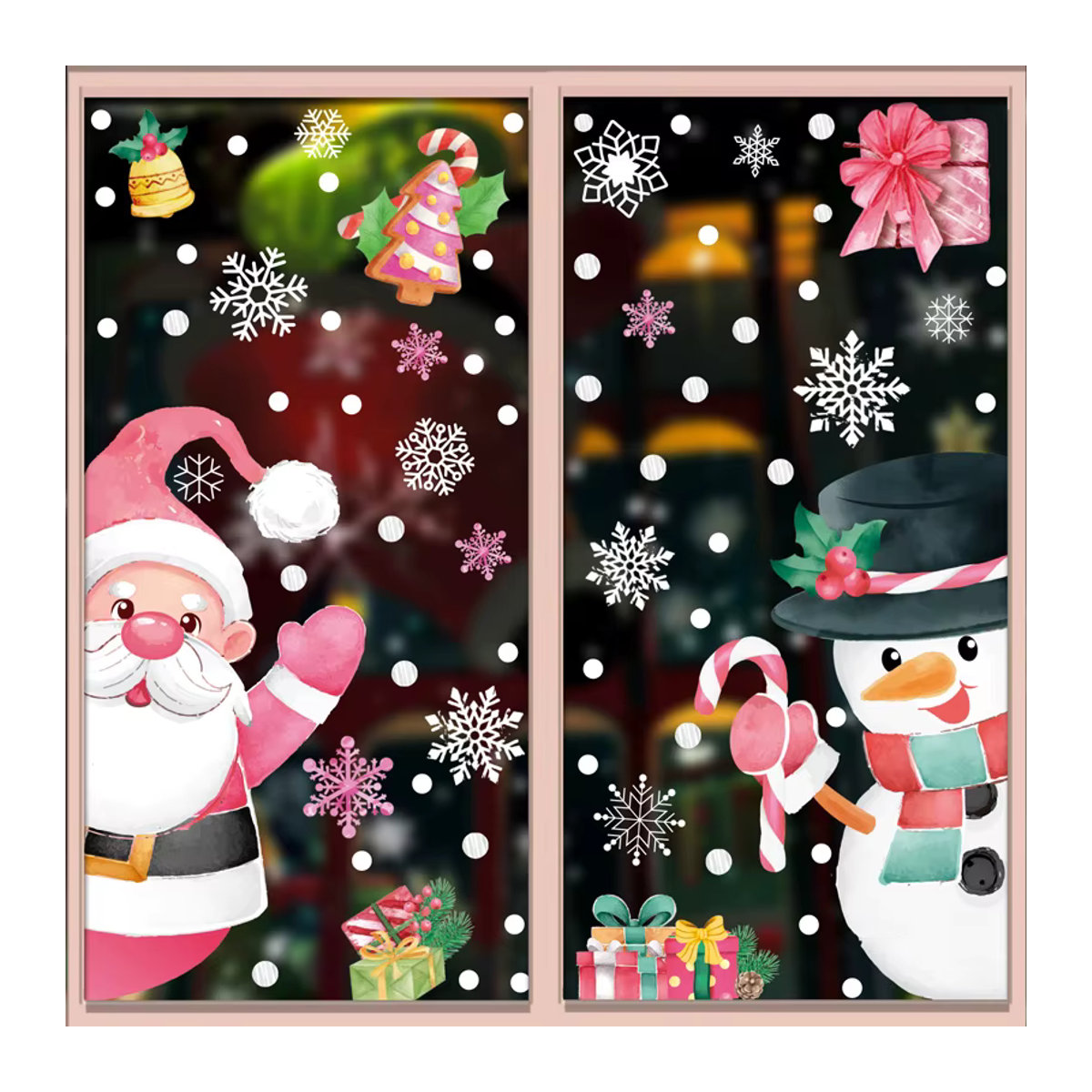 Mehrfarbige Weihnachts Fenster Aufkleber Set mit Weihnachtsmann, Schneemann, Lebkuchenmann und Schneeflocken als abziehbare Fensterbilder für Kinder - Bild 3