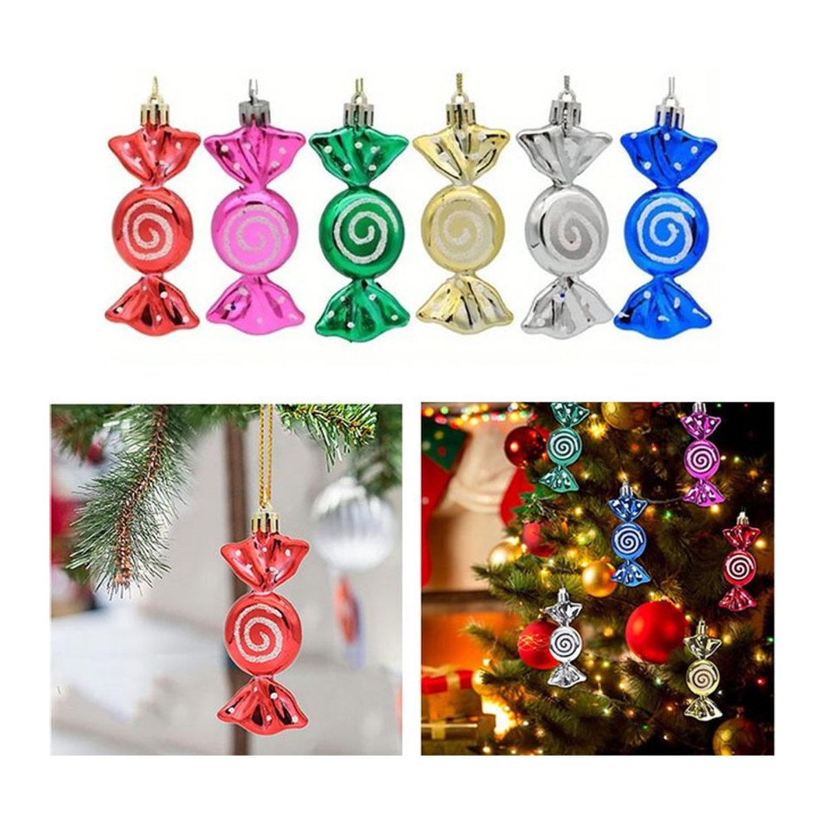 Mehrfarbige Weihnachts-Hängeornamente aus Kunststoff mit abstrakten Motiven in Rot und verschiedenen Farben zur Dekoration - Bild 1