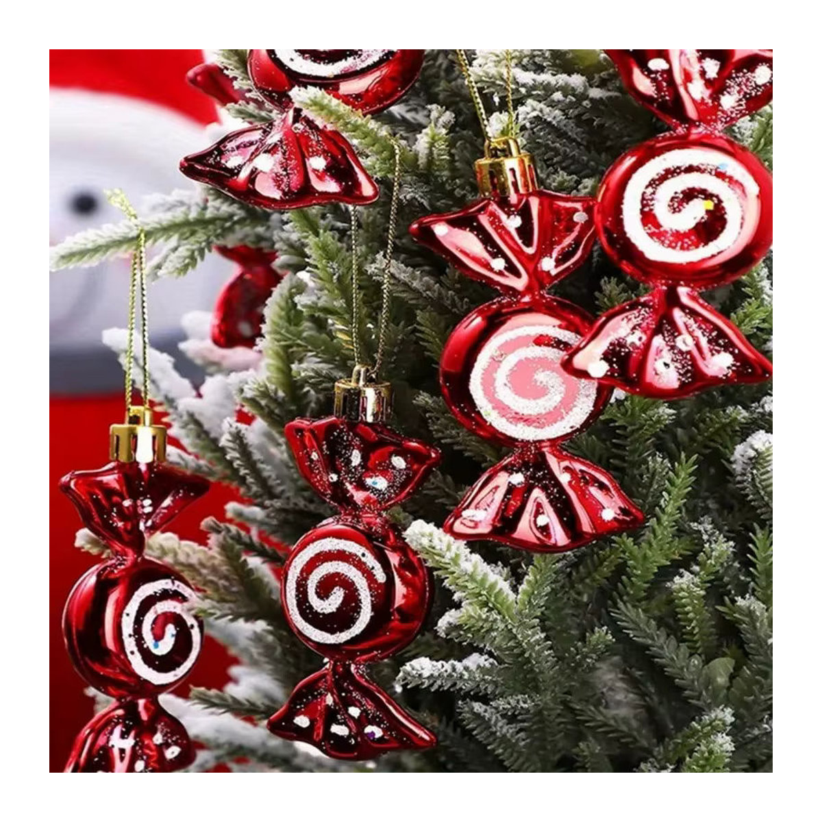 Mehrfarbige Weihnachts-Hängeornamente aus Kunststoff mit abstrakten Motiven in Rot und verschiedenen Farben zur Dekoration - Bild 3