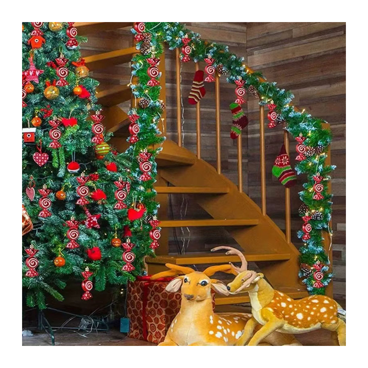 Mehrfarbige Weihnachts-Hängeornamente aus Kunststoff mit abstrakten Motiven in Rot und verschiedenen Farben zur Dekoration - Bild 5