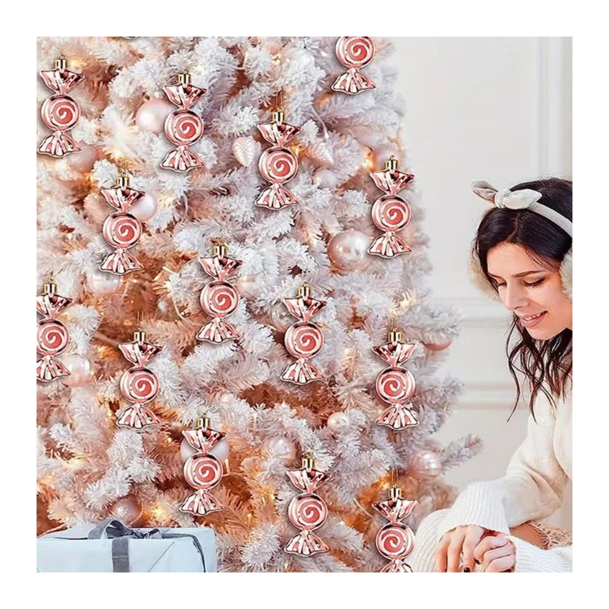 Mehrfarbige Weihnachts-Hängeornamente aus Kunststoff mit abstrakten Motiven in Rot und verschiedenen Farben zur Dekoration - Bild 6