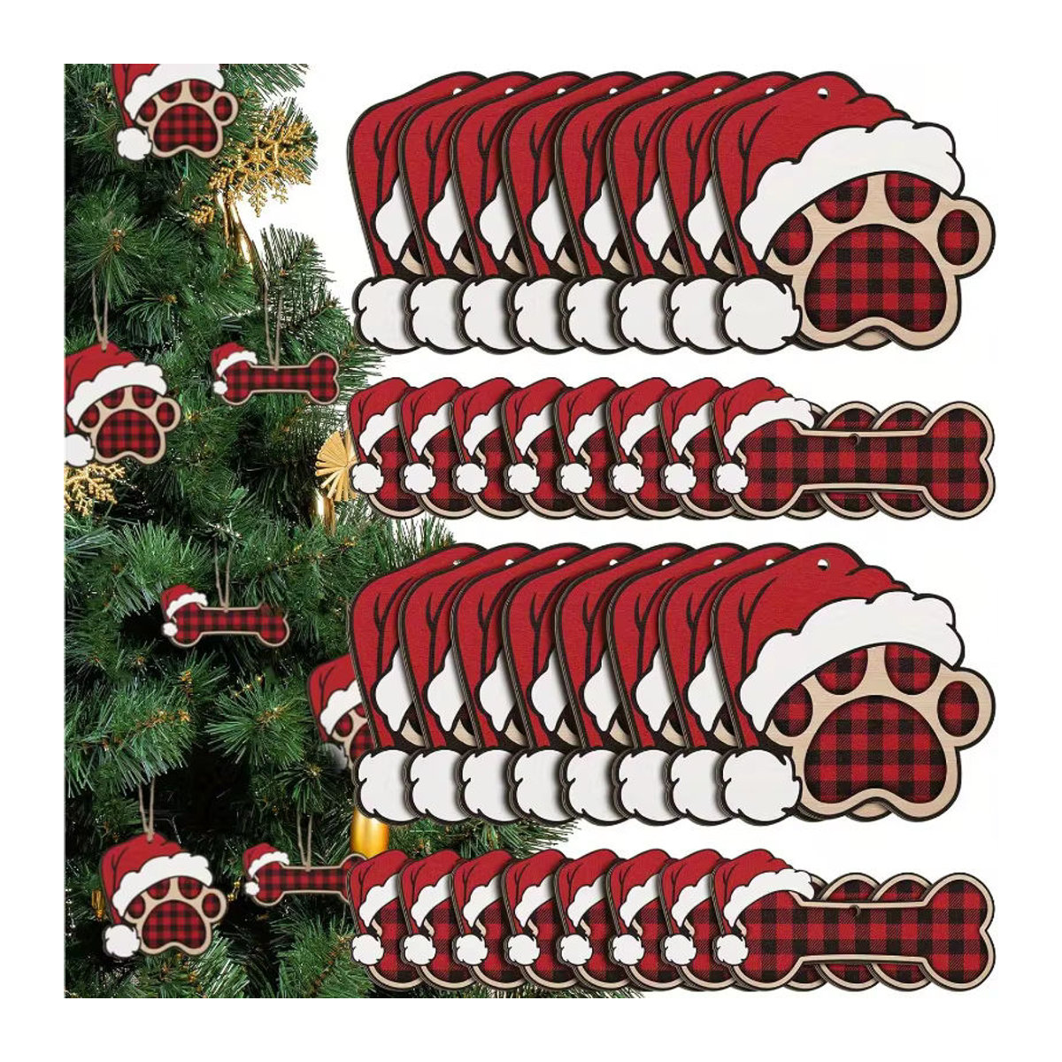 Mehrfarbige Weihnachtsbaumschmuck-Hängeornamente aus Holz mit Tier- und Knochenmotiven - Bild 6