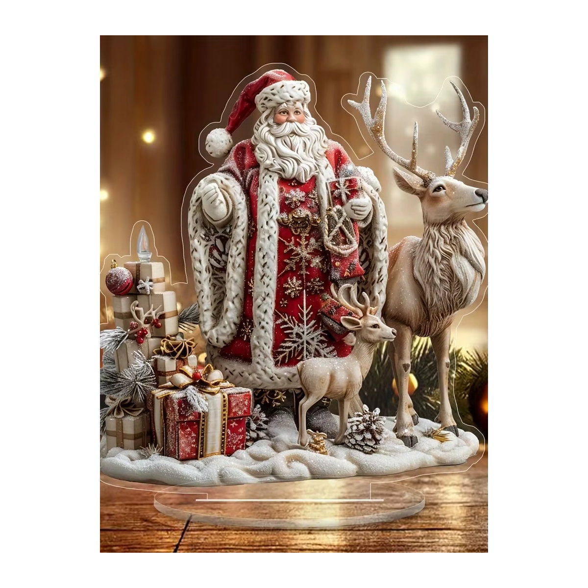 Mehrfarbige Weihnachtsdekoration Weihnachtsmann als stehendes Desktop-Ornament aus Holz und Kunstharz für Weihnachten und Neujahr - Bild 4