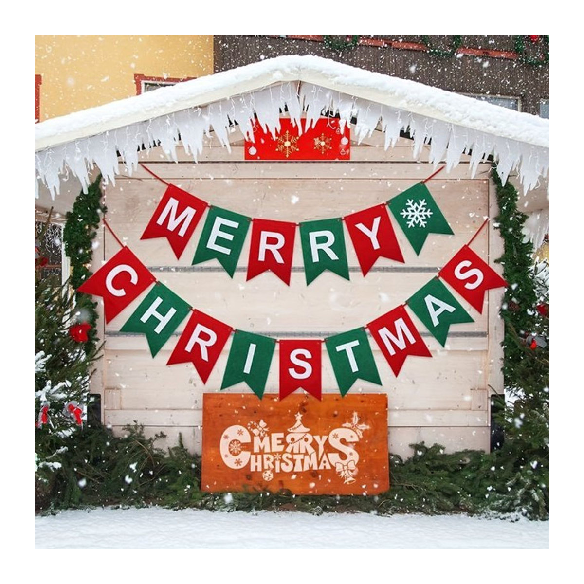 Mehrfarbige Weihnachtsflagge aus Filz mit Buchstaben als hängende Dekoration für deine Weihnachtsfeier - Bild 1