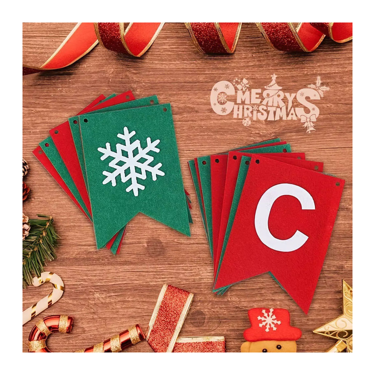 Mehrfarbige Weihnachtsflagge aus Filz mit Buchstaben als hängende Dekoration für deine Weihnachtsfeier - Bild 2