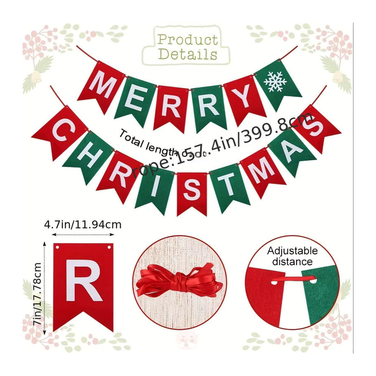 Mehrfarbige Weihnachtsflagge aus Filz mit Buchstaben als hängende Dekoration für deine Weihnachtsfeier - Bild 3